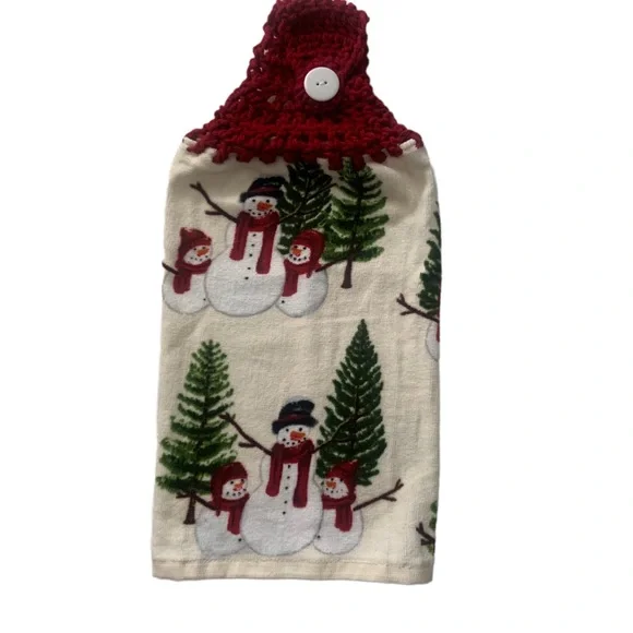 Hand Crafted Snowmen Crochet Top Hanging Kitchen Dish or Bathroom Hand Towels - Picture 7 of 10